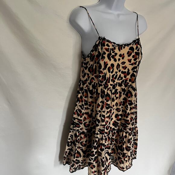 URBAN OUTFITTERS Cheetah Mini Dress Size XS Beige Spaghetti Strap Cosplay Tiered - Picture 4 of 13
